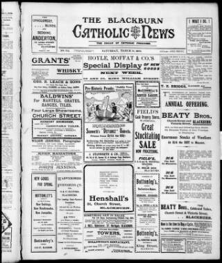 cover page of Blackburn Catholic News published on March 14, 1908