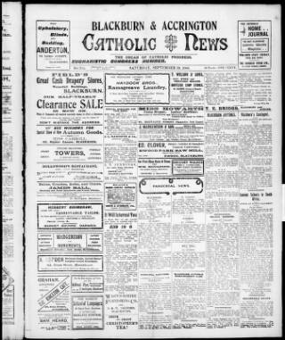 cover page of Blackburn Catholic News published on September 19, 1908