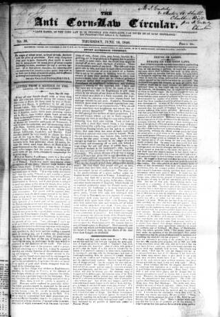 cover page of Anti Corn-Law Circular published on June 18, 1840