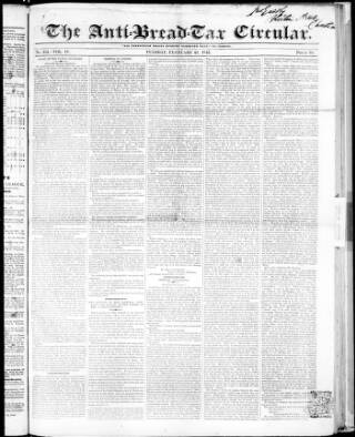 cover page of Anti Corn-Law Circular published on February 21, 1843
