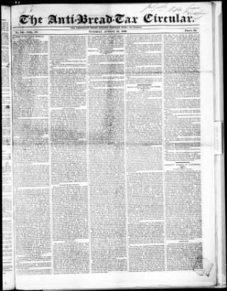 cover page of Anti Corn-Law Circular published on August 22, 1843