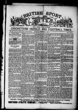 cover page of Cricketers' Herald, Athletic & Football Times published on February 5, 1889