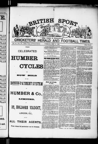 cover page of Cricketers' Herald, Athletic & Football Times published on May 21, 1889
