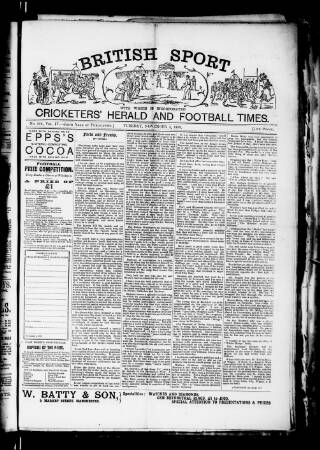 cover page of Cricketers' Herald, Athletic & Football Times published on November 5, 1889