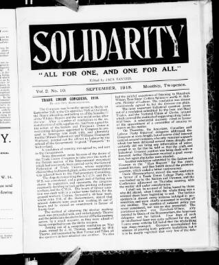 cover page of Solidarity published on September 1, 1918