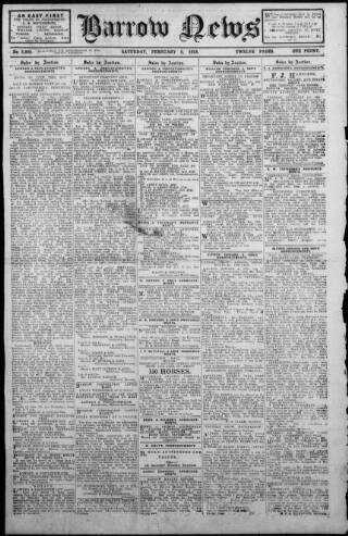 cover page of Barrow News published on February 2, 1918