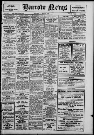 cover page of Barrow News published on August 2, 1941