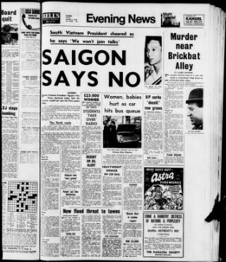 cover page of Evening News (London) published on November 2, 1968
