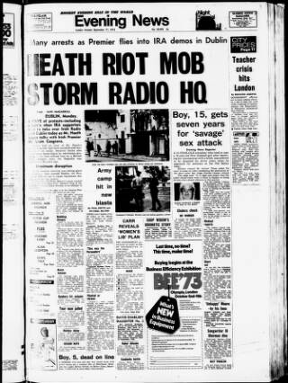 cover page of Evening News (London) published on September 17, 1973