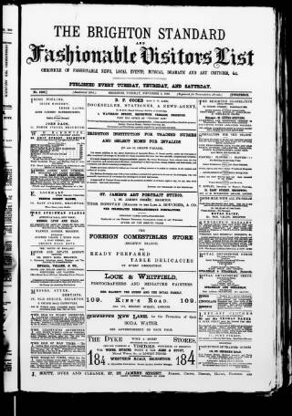 cover page of Brighton Standard and Fashionable Visitors' List published on November 2, 1880