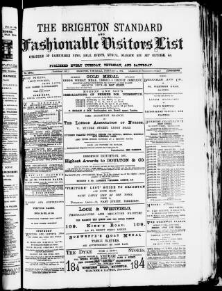 cover page of Brighton Standard and Fashionable Visitors' List published on February 2, 1882