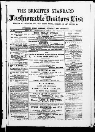 cover page of Brighton Standard and Fashionable Visitors' List published on February 2, 1886