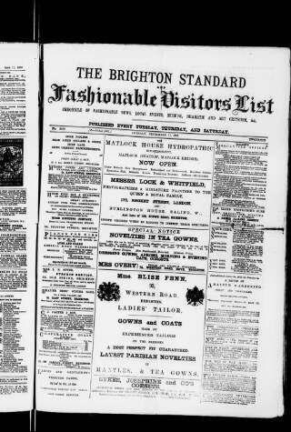 cover page of Brighton Standard and Fashionable Visitors' List published on September 17, 1889