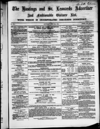 cover page of Hastings & St. Leonards Advertiser published on June 18, 1864