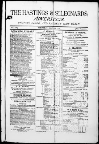 cover page of Hastings & St. Leonards Advertiser published on May 4, 1871