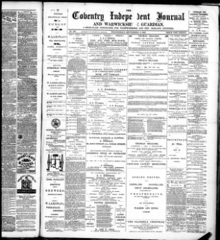 cover page of Coventry Independent published on September 6, 1882