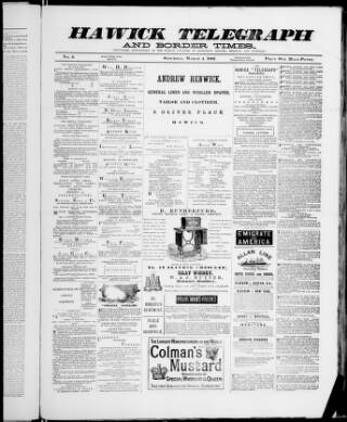 cover page of Hawick Telegraph and Border Times published on March 4, 1882