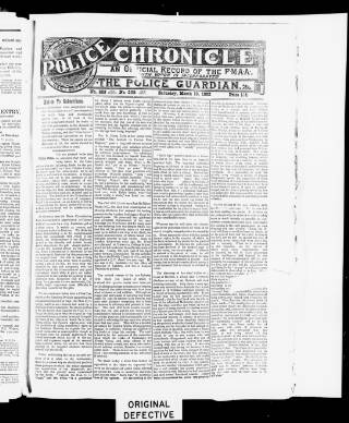 cover page of Police Chronicle published on March 19, 1892