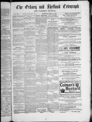 cover page of Orkney & Shetland Telegraph published on May 2, 1882