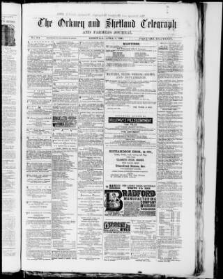 cover page of Orkney & Shetland Telegraph published on April 1, 1884