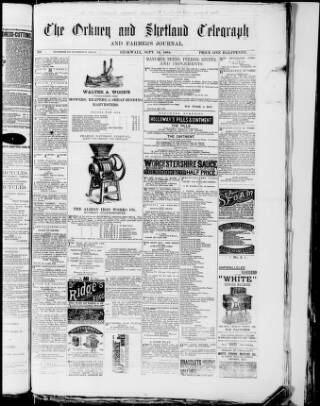 cover page of Orkney & Shetland Telegraph published on September 16, 1884