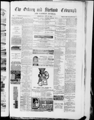 cover page of Orkney & Shetland Telegraph published on November 18, 1884