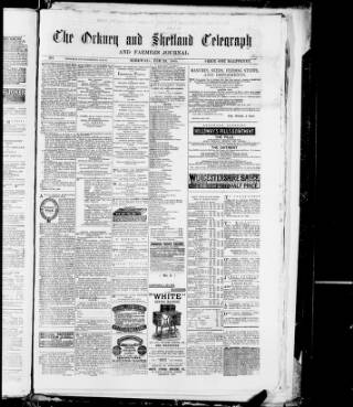 cover page of Orkney & Shetland Telegraph published on February 24, 1885