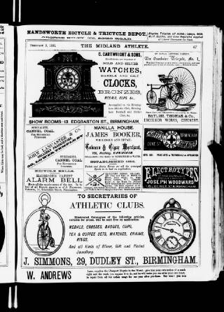 cover page of Midland Athlete published on February 2, 1881