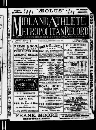 cover page of Midland Athlete published on September 14, 1881