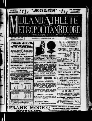cover page of Midland Athlete published on November 2, 1881