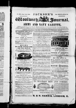 cover page of Jackson's Woolwich Journal and Army and Navy Gazette published on June 1, 1890