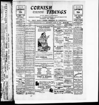 cover page of Cornish Evening Tidings published on June 18, 1921