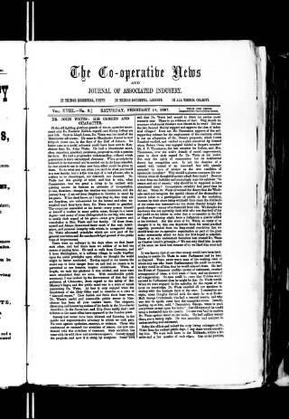 cover page of Co-operative News published on February 19, 1887