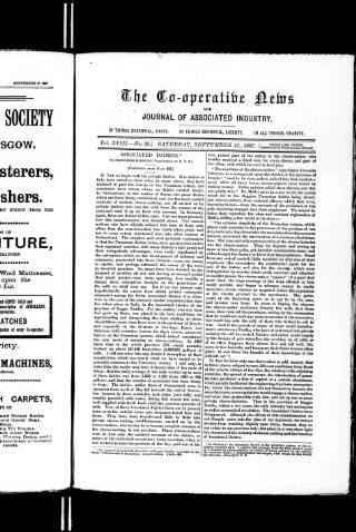 cover page of Co-operative News published on September 17, 1887