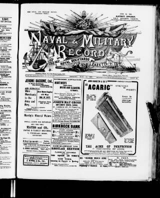 cover page of Naval & Military Record and Royal Dockyards Gazette published on June 18, 1903
