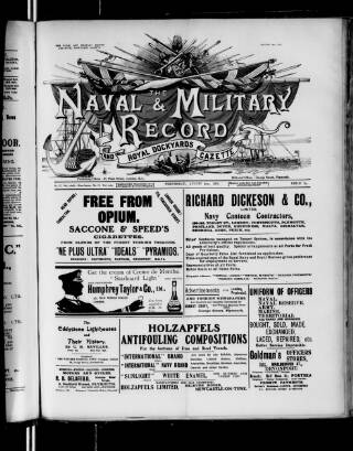 cover page of Naval & Military Record and Royal Dockyards Gazette published on August 2, 1911