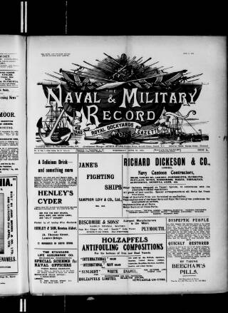 cover page of Naval & Military Record and Royal Dockyards Gazette published on June 18, 1913
