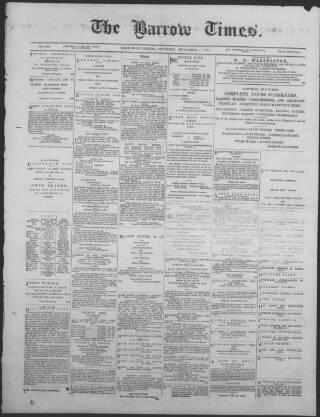 cover page of Barrow Times published on September 17, 1881