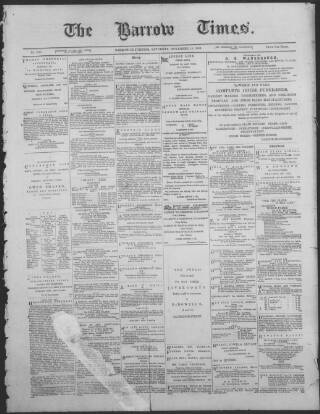 cover page of Barrow Times published on November 19, 1881