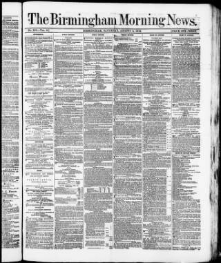 cover page of Birmingham Morning News published on August 2, 1873