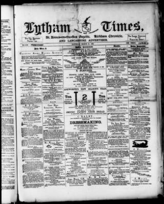 cover page of Lytham Times published on March 19, 1892