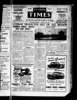 cover page of Lytham Times published on November 2, 1956