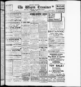 cover page of Wigan Examiner published on April 5, 1919