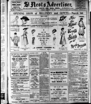 cover page of St. Neots Advertiser published on February 25, 1916