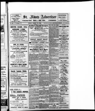 cover page of St. Neots Advertiser published on August 25, 1916