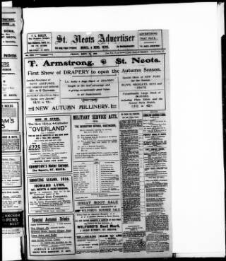 cover page of St. Neots Advertiser published on September 15, 1916