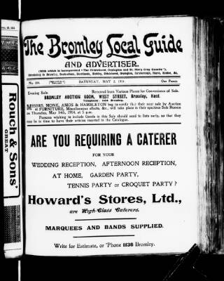 cover page of Bromley Local Guide and Advertiser published on May 2, 1914