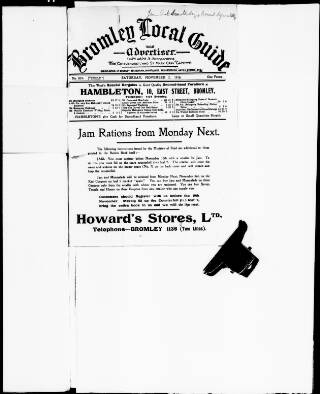 cover page of Bromley Local Guide and Advertiser published on November 2, 1918