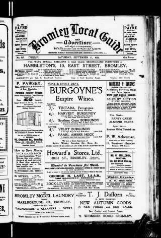 cover page of Bromley Local Guide and Advertiser published on September 17, 1921