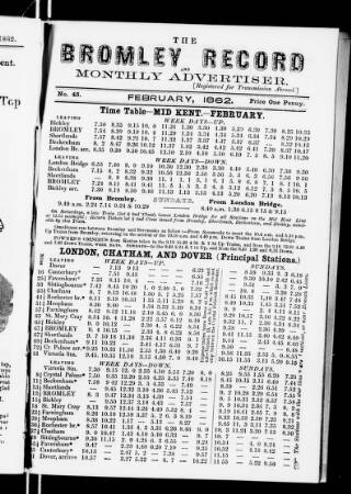 cover page of Bromley Record and Monthly Advertiser published on February 1, 1862